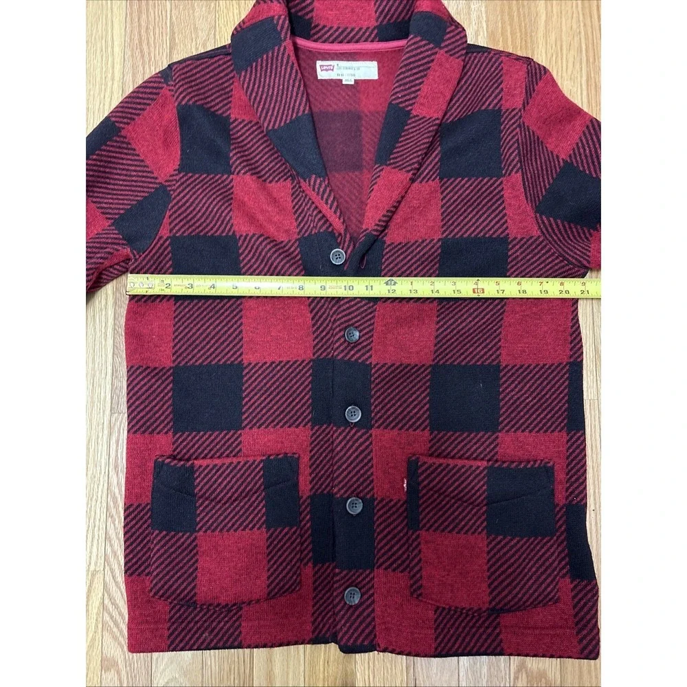Levi's Trouss Buffalo Plaid Cardigan Sweater Sz‎ Medium Red Black